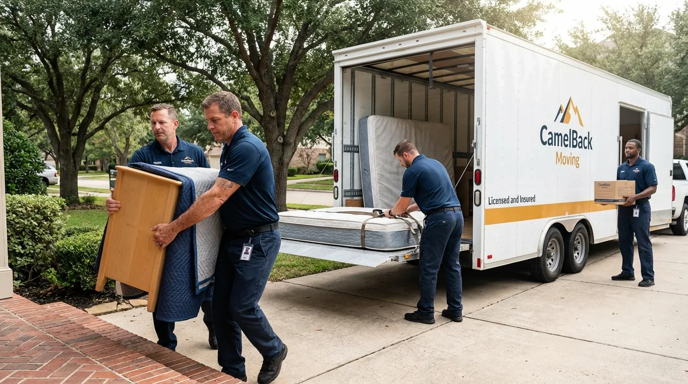 Crew loading residential truck for cross-state move from Bridgeport, AL