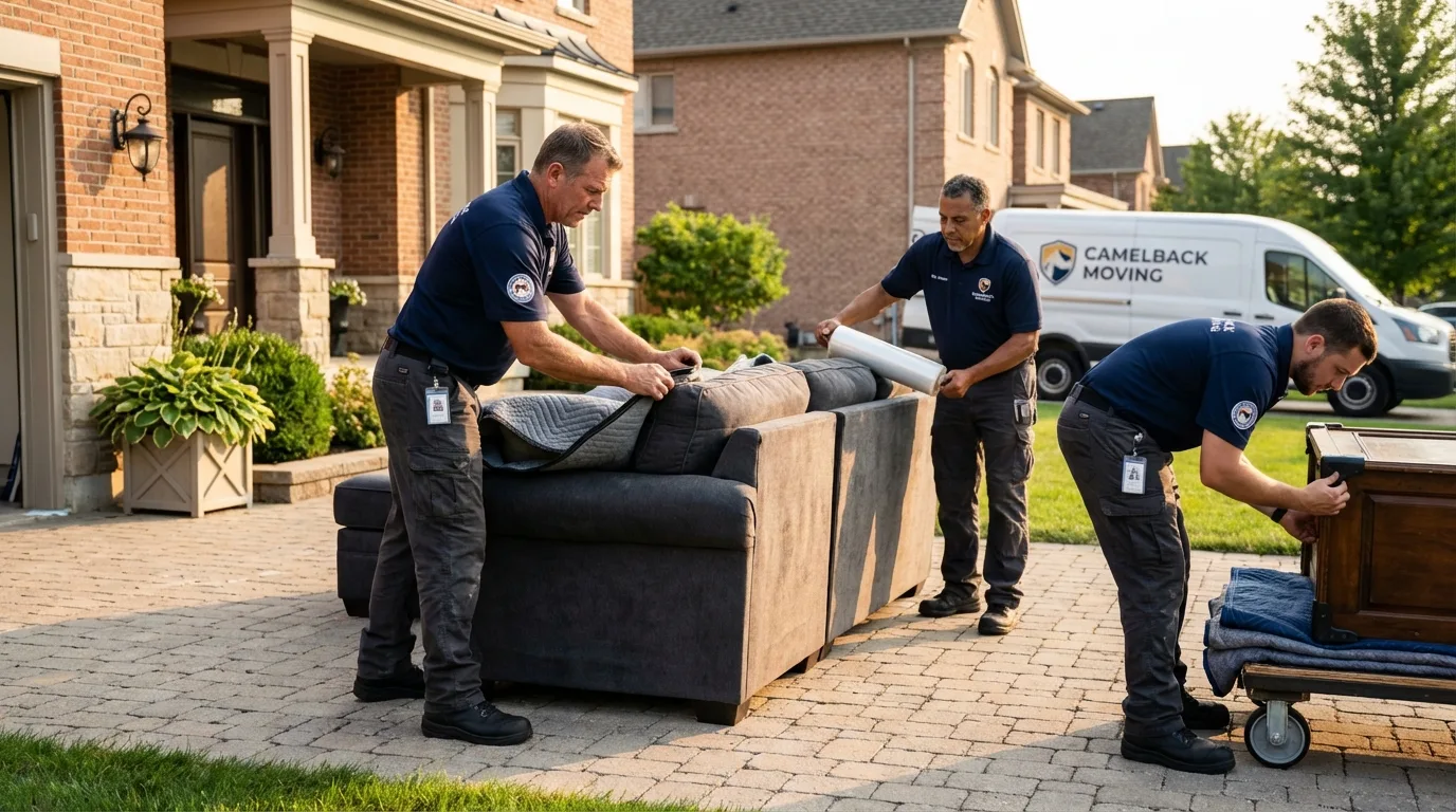 Large estate moving crew wrapping furniture in Bridgeport, AL